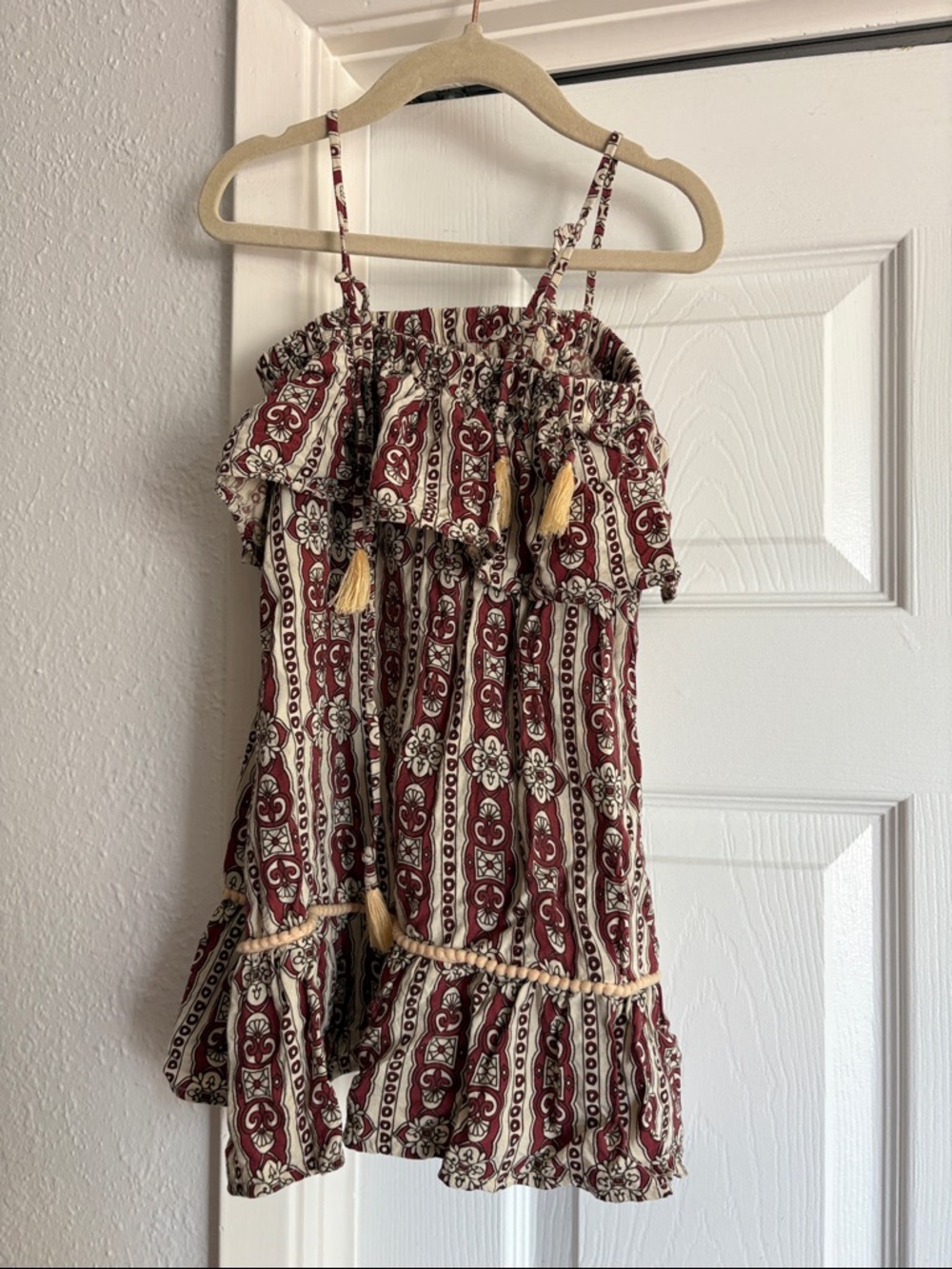Cleobella Littles Girls 4 Burgundy and Cream Floral Stripe Ruffle Dress